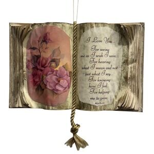 Vintage 1986 Judith Bond "I Love You" Decorative‎ Book Plaque Roses